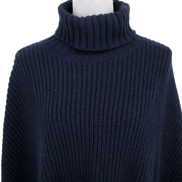 Loft Poncho Sweater Petites MP PM Navy Blue Ribbed Knit Turtleneck Open Sides - Picture 10 of 13